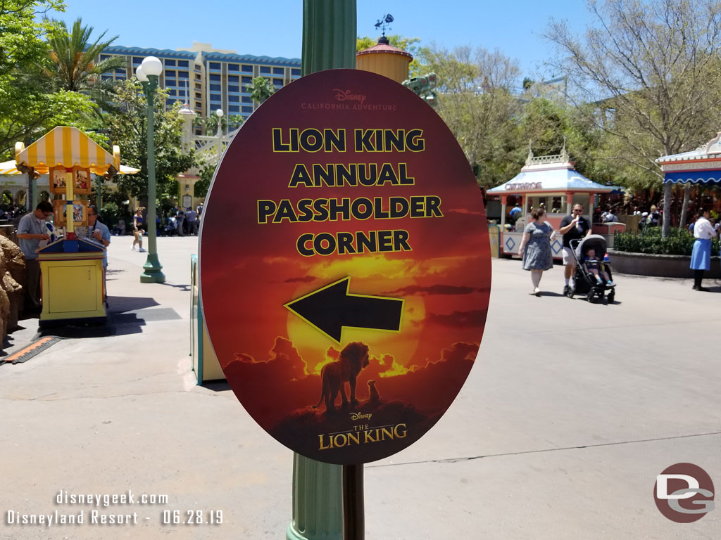 An Annual Passholder Corner set up for the Lion King.