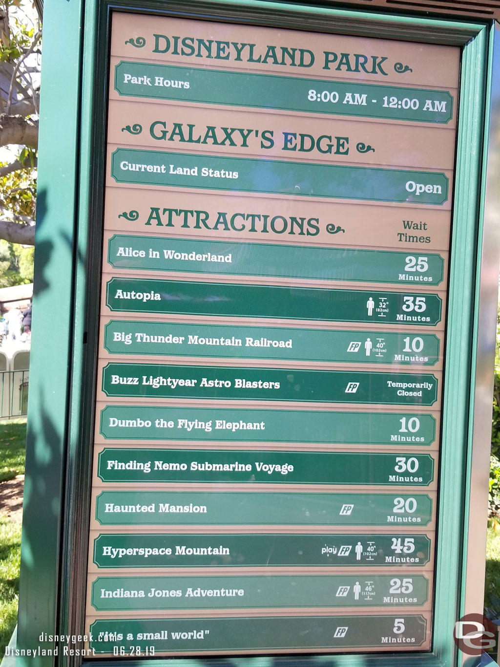 Disneyland Wait times at 4:54pm