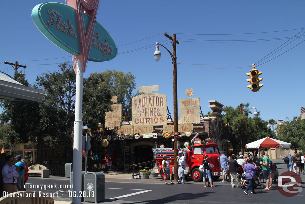 Red was parking in from the Curious store this afternoon greeting guests.