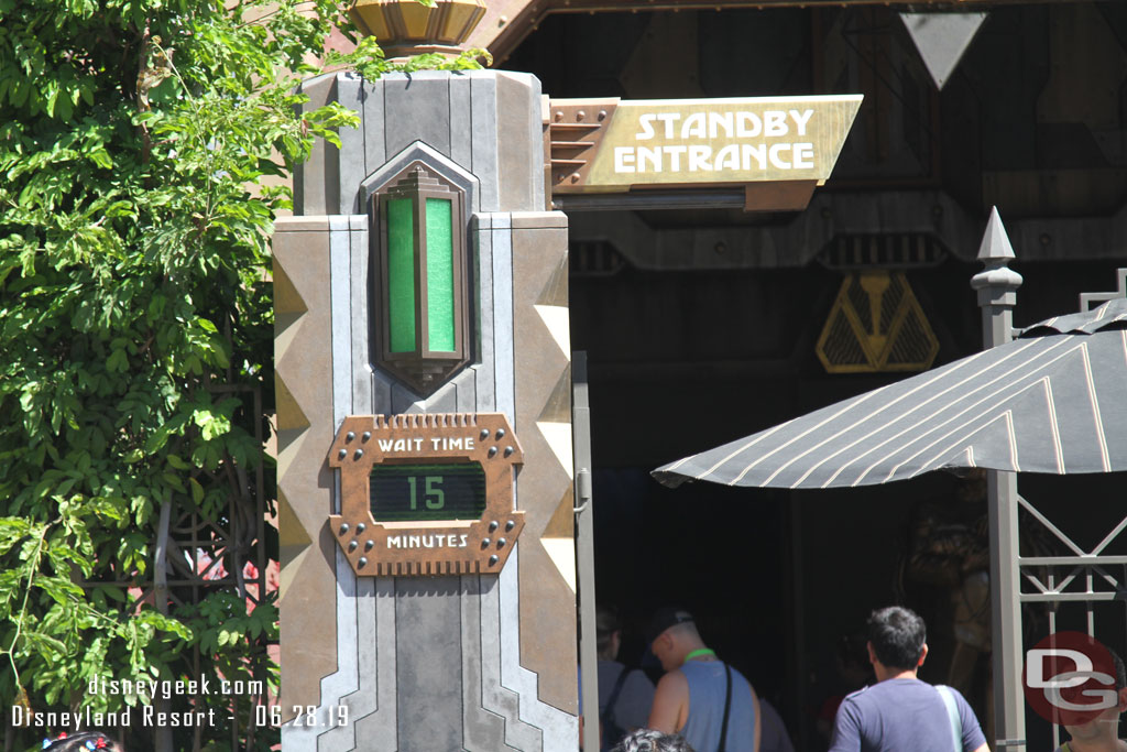 Guardians of the Galaxy ha a 15 minute wait posted at 3:30pm