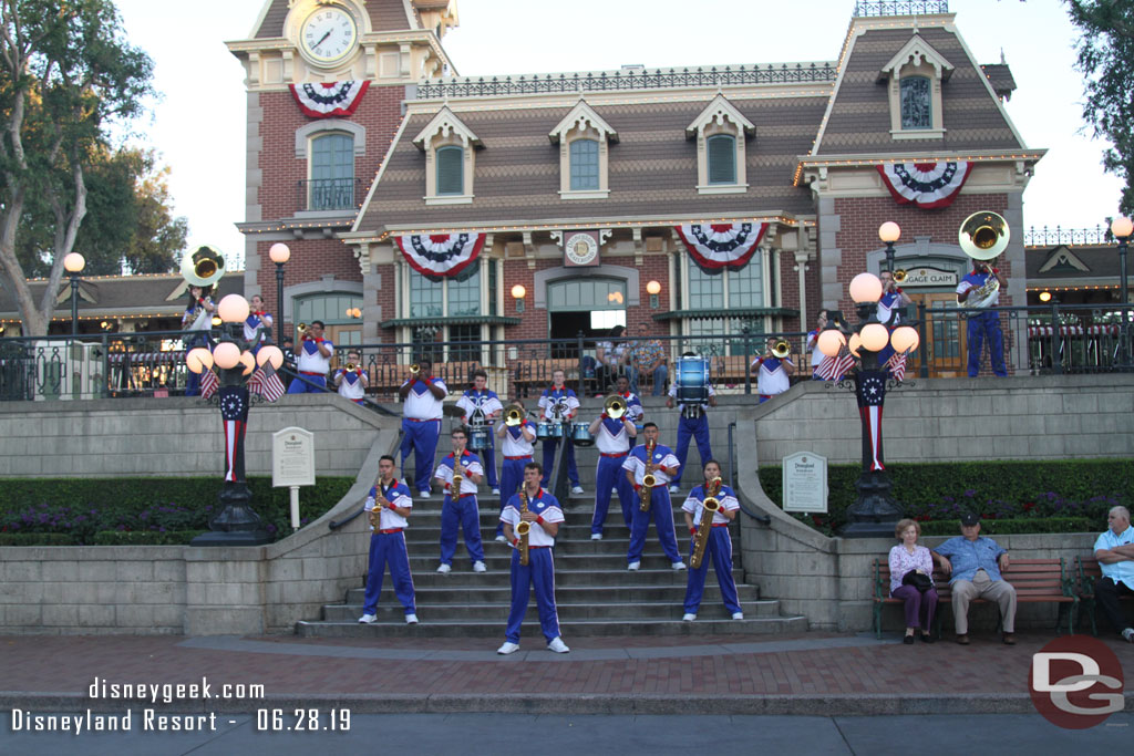 The 2019 Disneyland Resort All-American College Band performing at the Train Station.