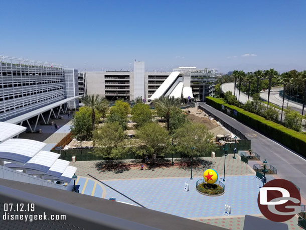The tram plaza from the Pixar Pals parking structure.