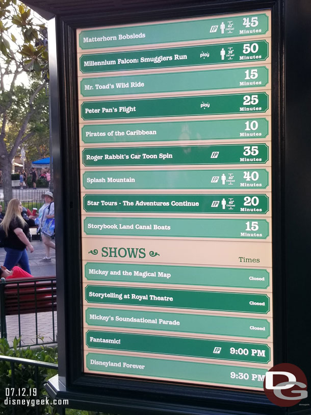 Disneyland waits at 7:13pm.