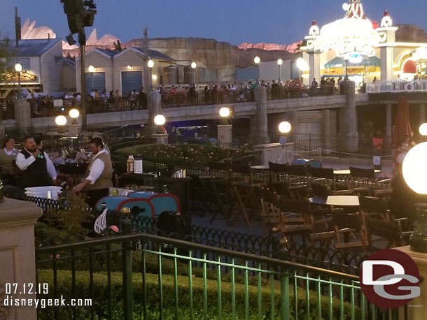 All set up for the World of Color dessert party.  Surprised they are not selling a package for Tale of the Lion King.  The view from there would not be too bad.