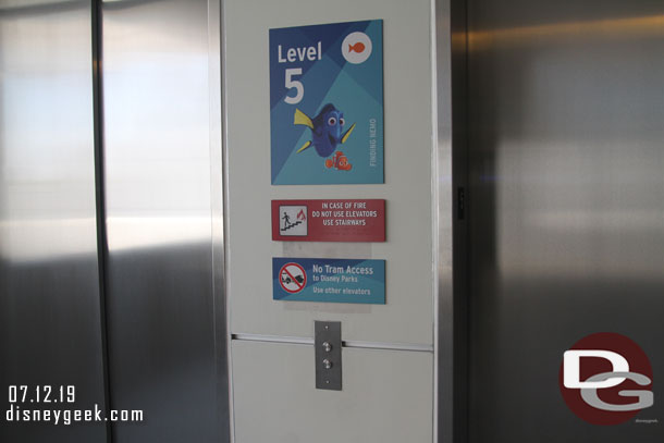 A look at the signs on the two elevators for the 2nd floor. They note there is no tram access from them.