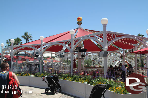 Plenty of seating in the outdoor area of the Lamplight Lounge today.