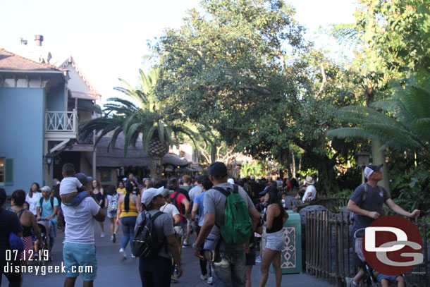 Indiana Jones FastPass return stretched toward the tree house.  It was down earlier and the parade just ended.