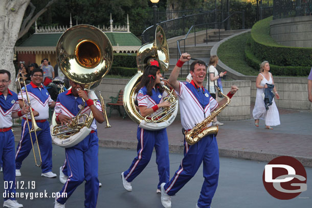 7:35pm performance by the 2019 Disneyland Resort All-American College Band in Town Square.