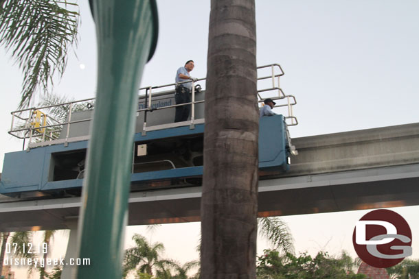 Disneyland Monorail is down and a tow is on its way to retrieve it.