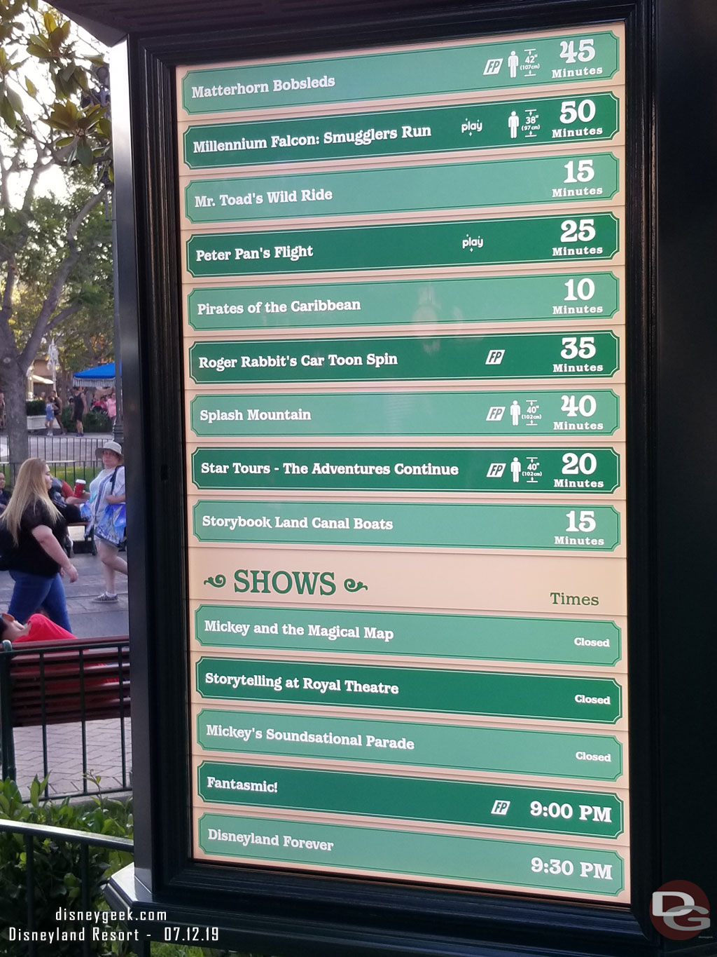 Disneyland waits at 7:13pm.