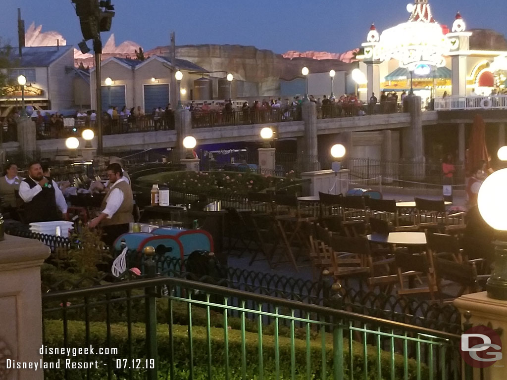 All set up for the World of Color dessert party.  Surprised they are not selling a package for Tale of the Lion King.  The view from there would not be too bad.