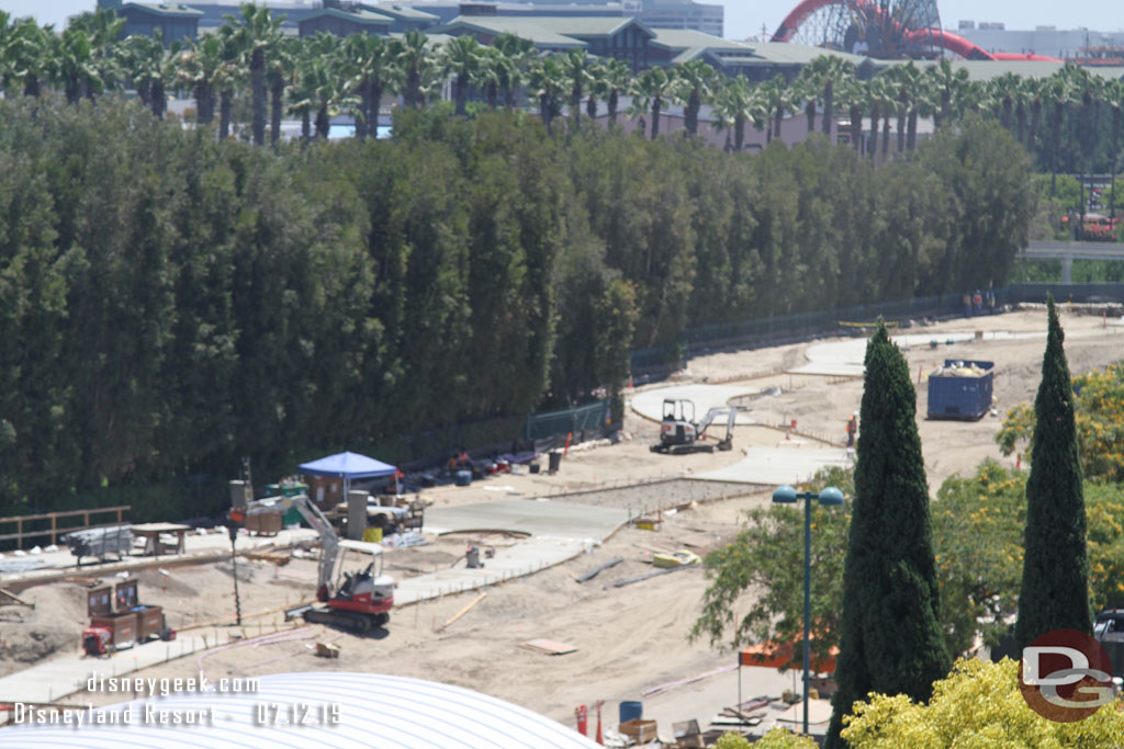 The ramp joins other paths on ground level and leads to Downtown Disney.