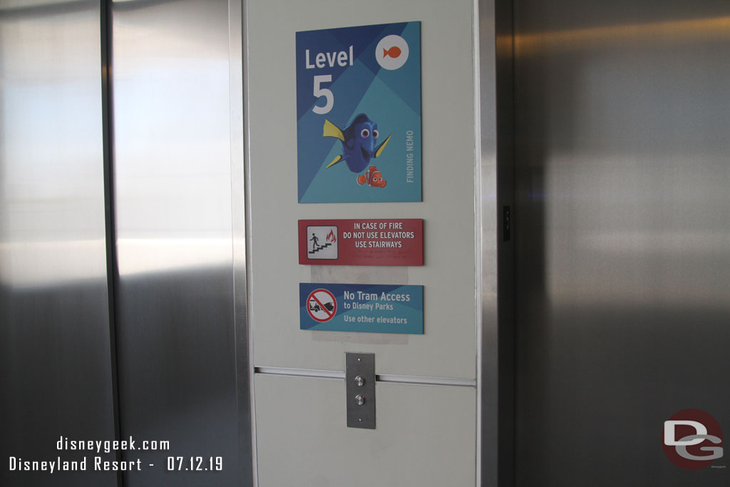 A look at the signs on the two elevators for the 2nd floor. They note there is no tram access from them.