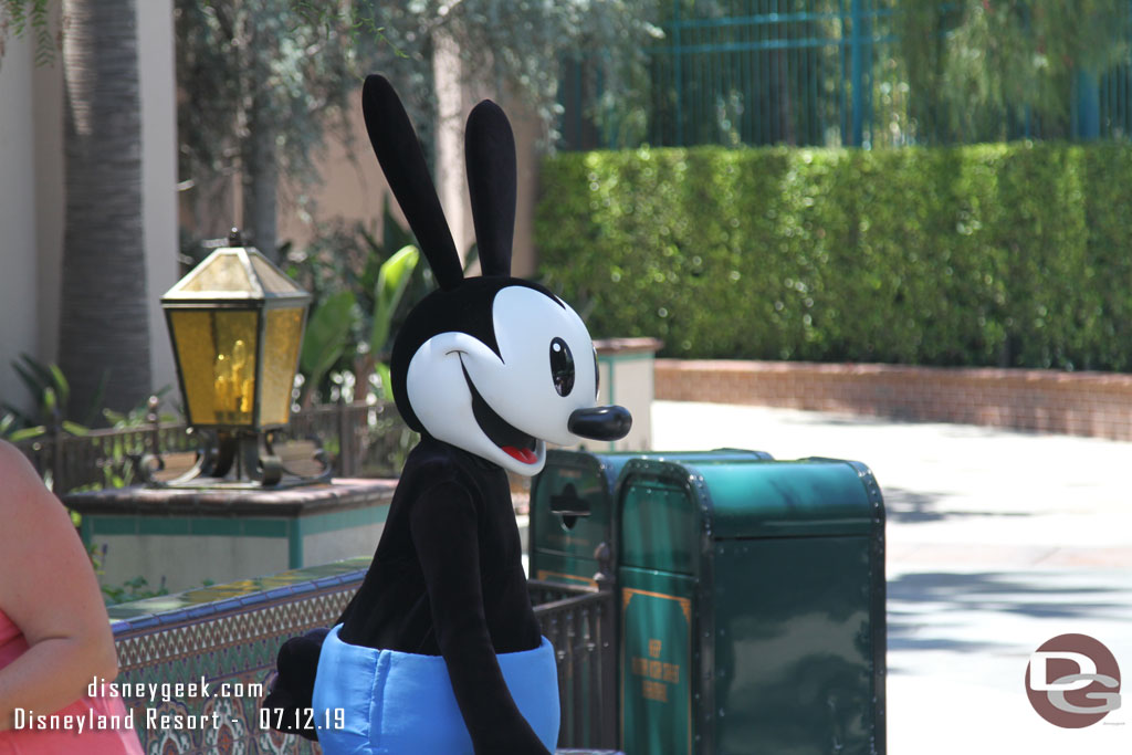 Upon entering Disney California Adventure spotted Oswald off to the right meeting guests.