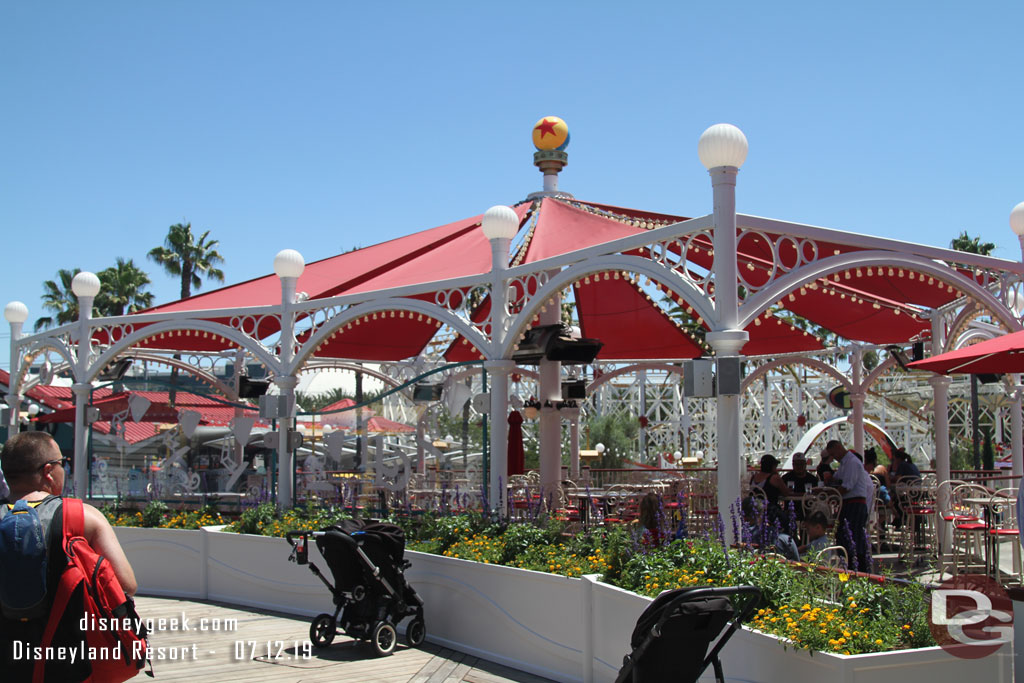 Plenty of seating in the outdoor area of the Lamplight Lounge today.