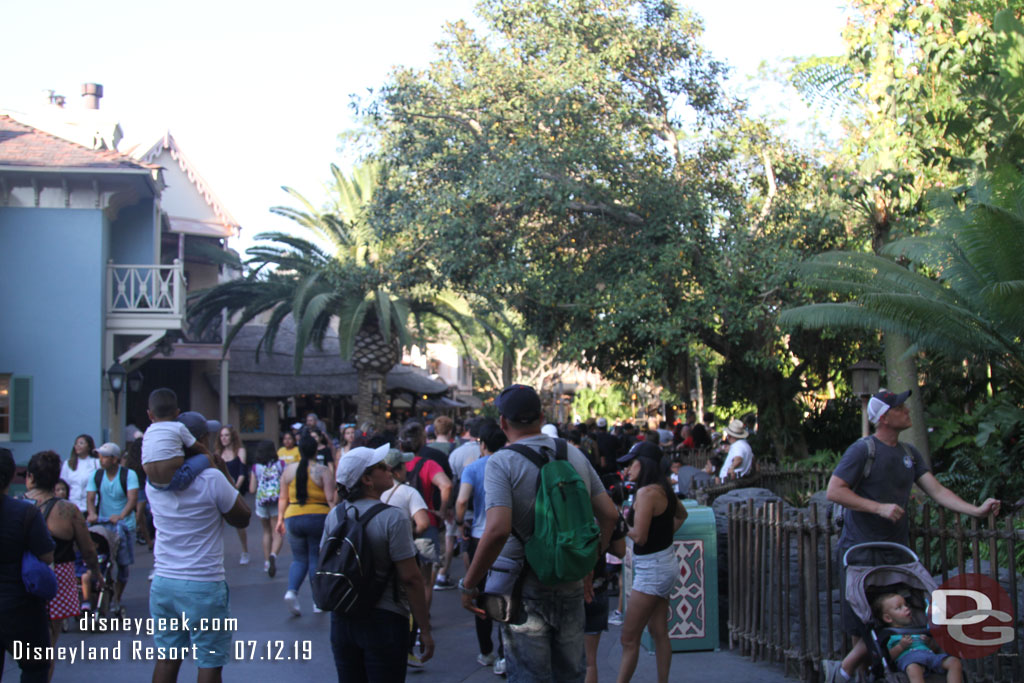 Indiana Jones FastPass return stretched toward the tree house.  It was down earlier and the parade just ended.