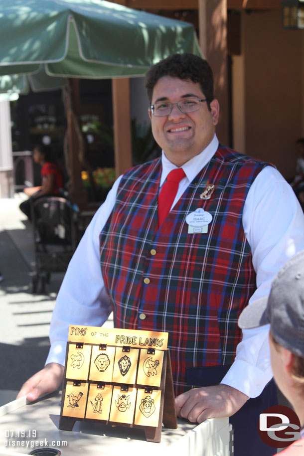 Next stop Disney California Adventure.  A Lion King pin trading game along Buena Vista Street.