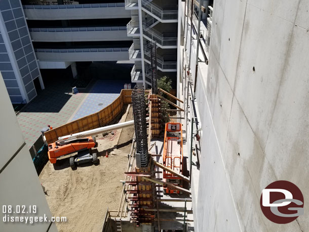 A side view looking down at the new elevator work.