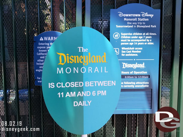 Signage at the Monorail gate.