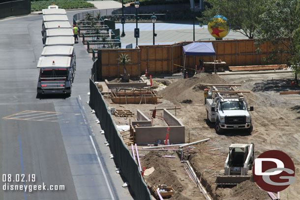 The ramp for tram unload is taking shape with concrete walls installed.  Conduit is being extended through the stop for various functions.