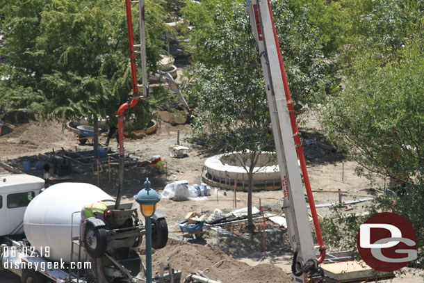 A closer look. The round planters are where palm trees will be planted it looks like.