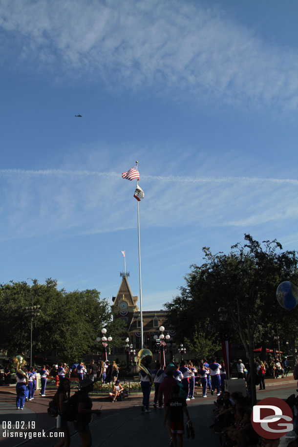 As the band arrived in Town Square a military helicopter flew by (had nothing to do with the show, but was good timing).