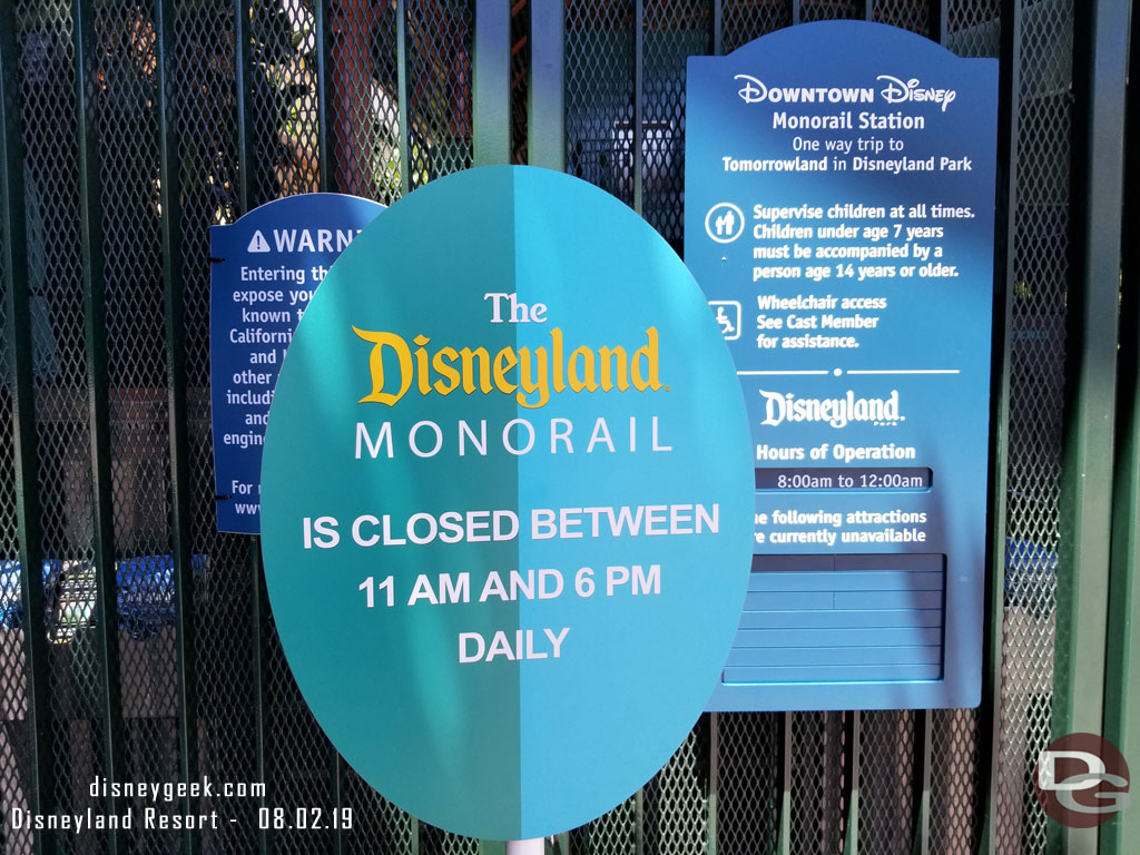 Signage at the Monorail gate.