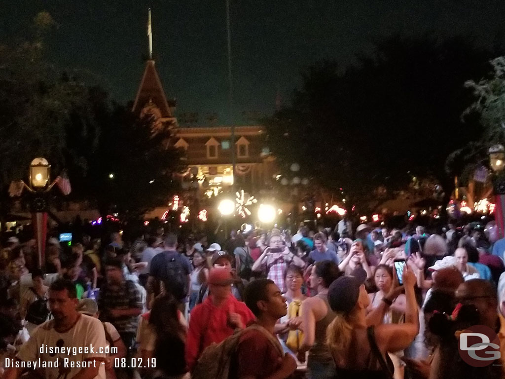 Afterwards the street is filled with guests for Disneyland Forever as well as some leaving and others trying to find their way into the park.