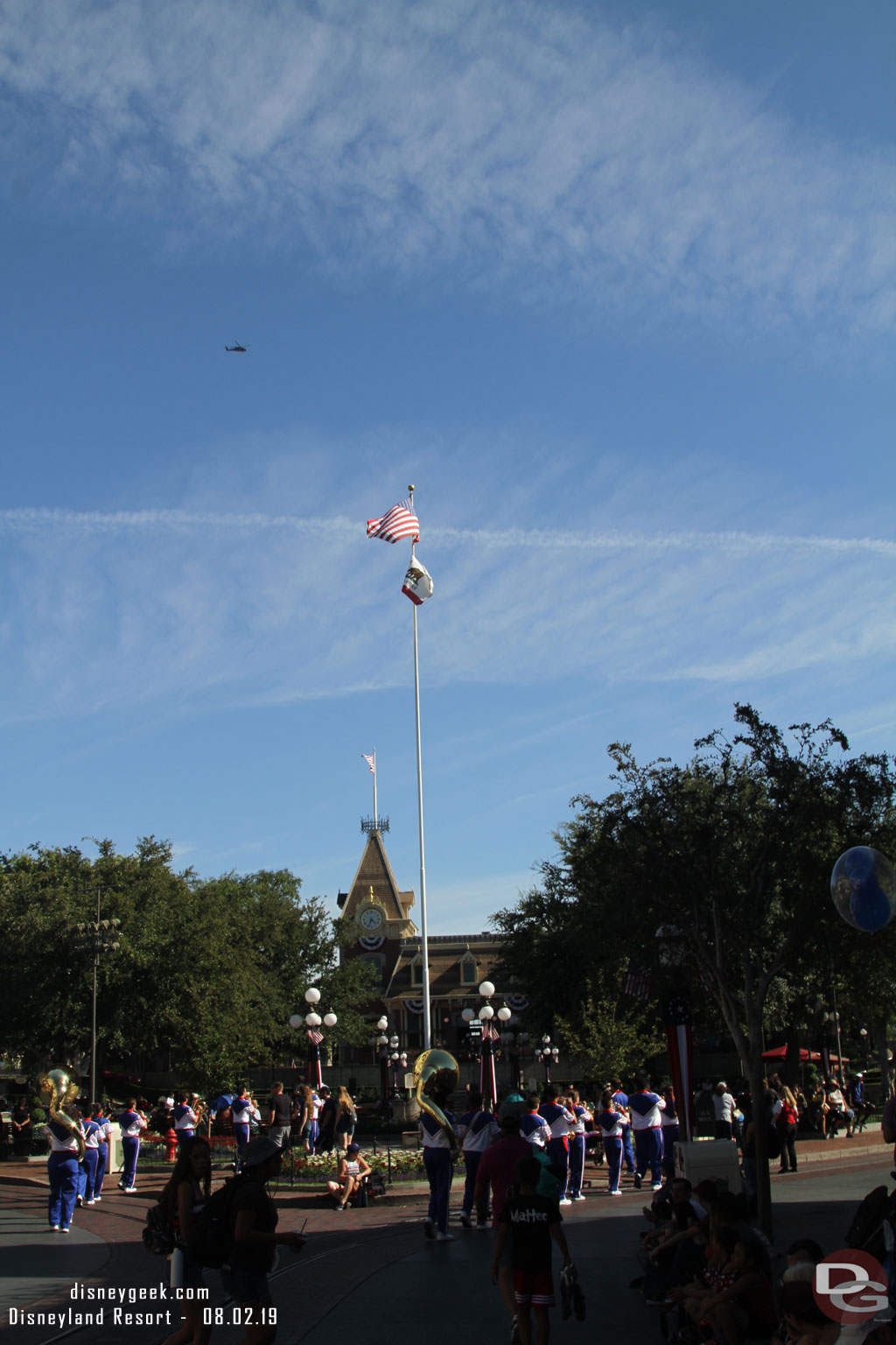 As the band arrived in Town Square a military helicopter flew by (had nothing to do with the show, but was good timing).