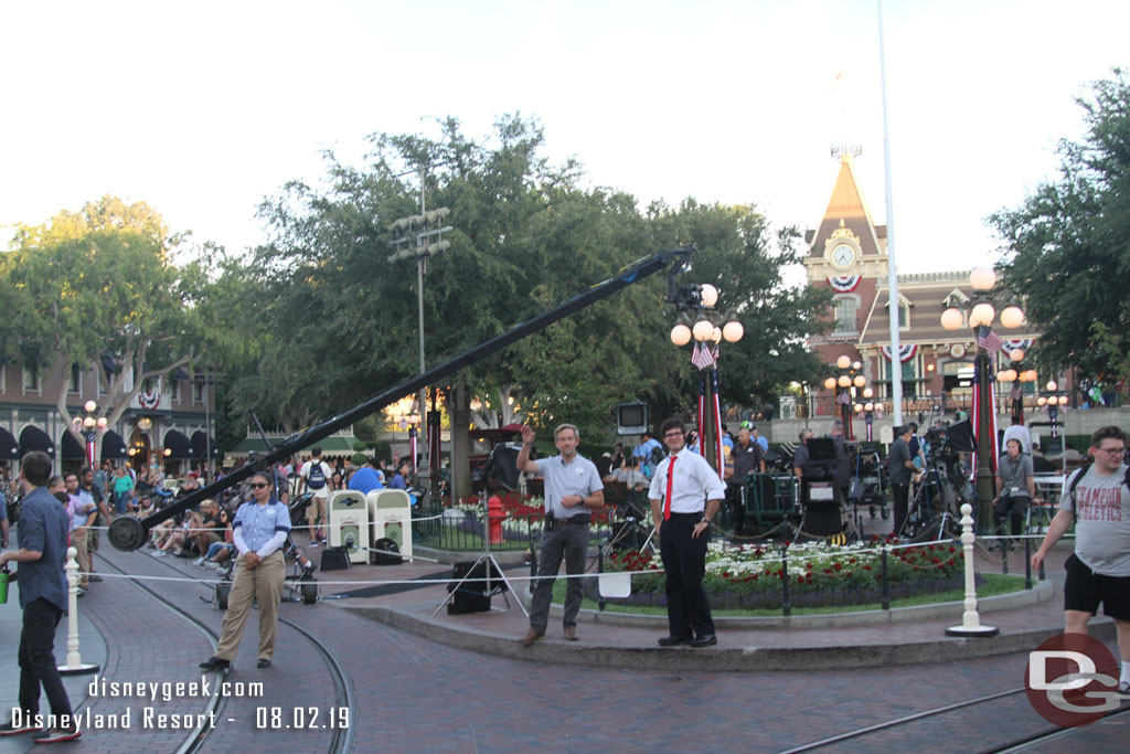 Disney Parks Blog live webcasted the return of the parade.  Here they are setting up in Town Square.