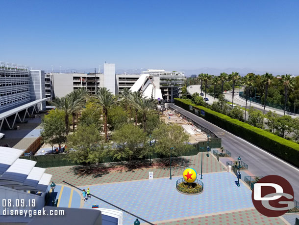 The tram plaza from the Pixar Pals Parking Structure.