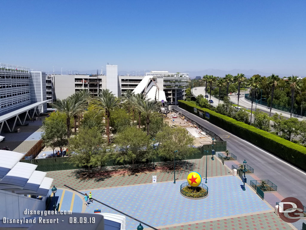 The tram plaza from the Pixar Pals Parking Structure.