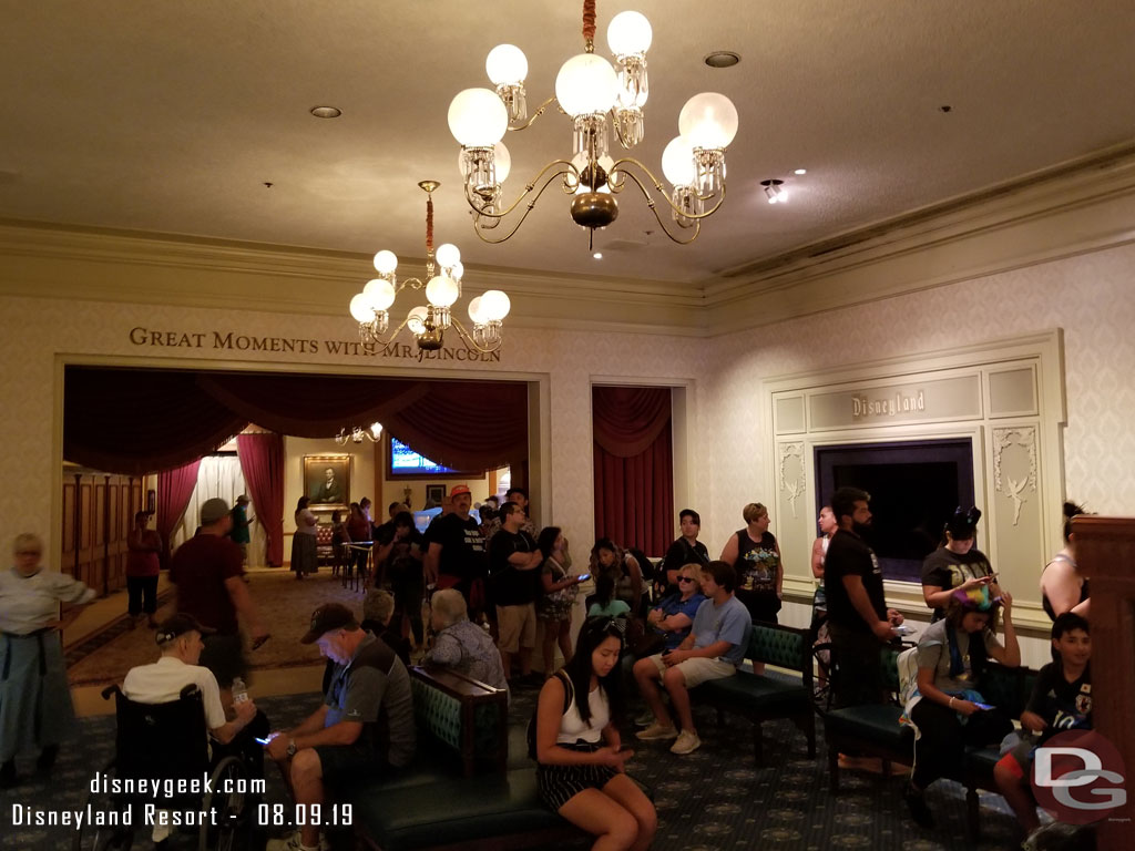 In the Opera House lobby there was a queue set up wrapping around the Great Moments lobby area.