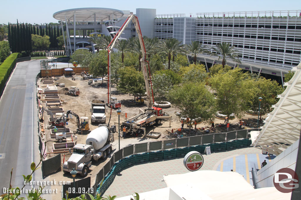 Concrete has been poured for the tram drop off planters on the left side since my last visit.