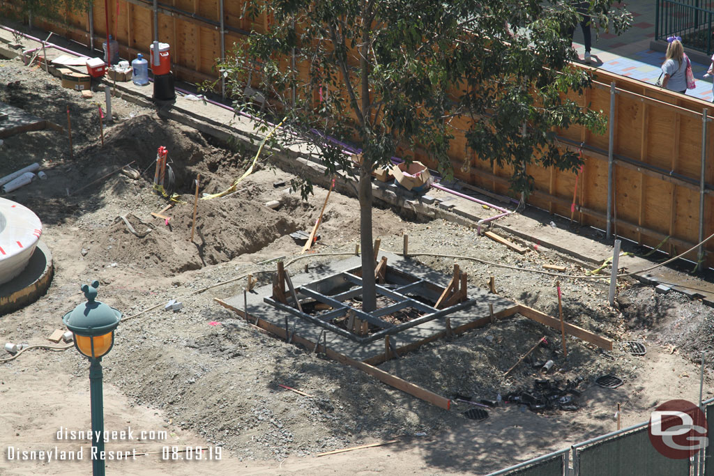 Concrete around the trees.