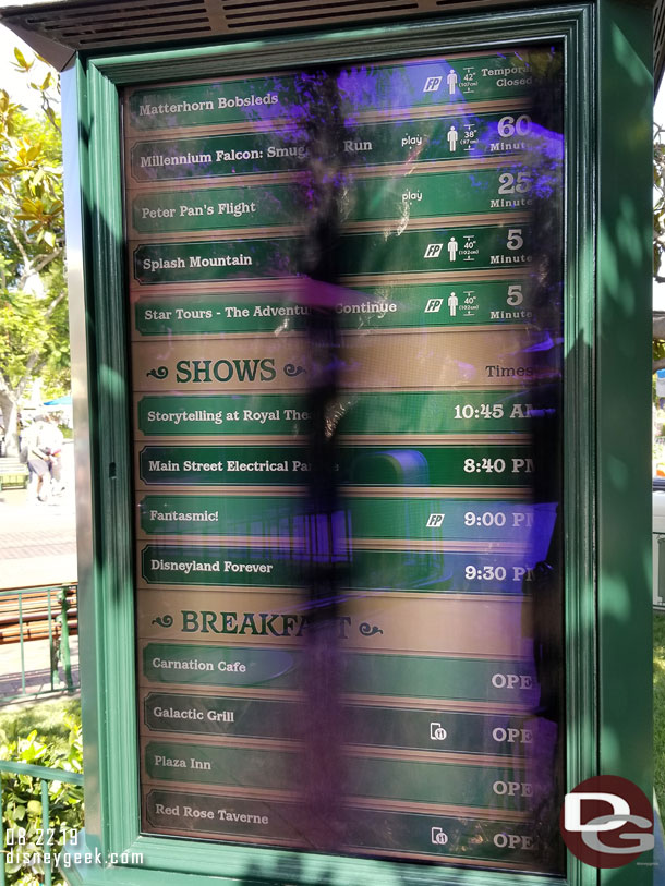 Disneyland wait times at 10:06am