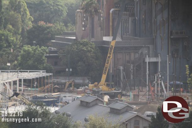 Continuing to pan to the right you can see steel going up for the entrance/facade of the future Avengers E-Ticket attraction.  The attraction will not be part of Phase I but the front of it will be.