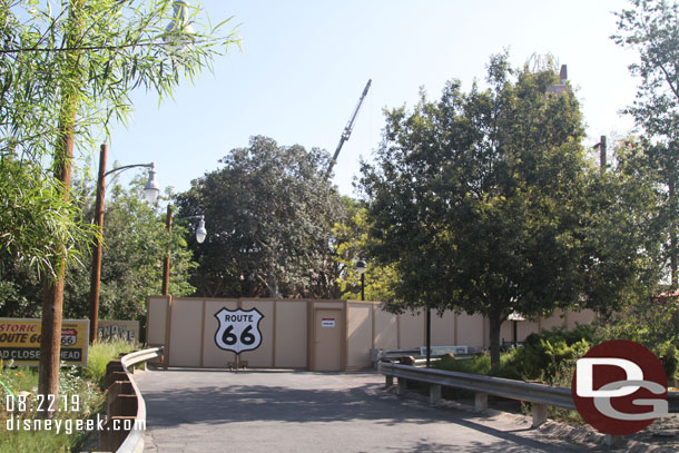 Looking toward the future Avengers Campus from Cars Land.