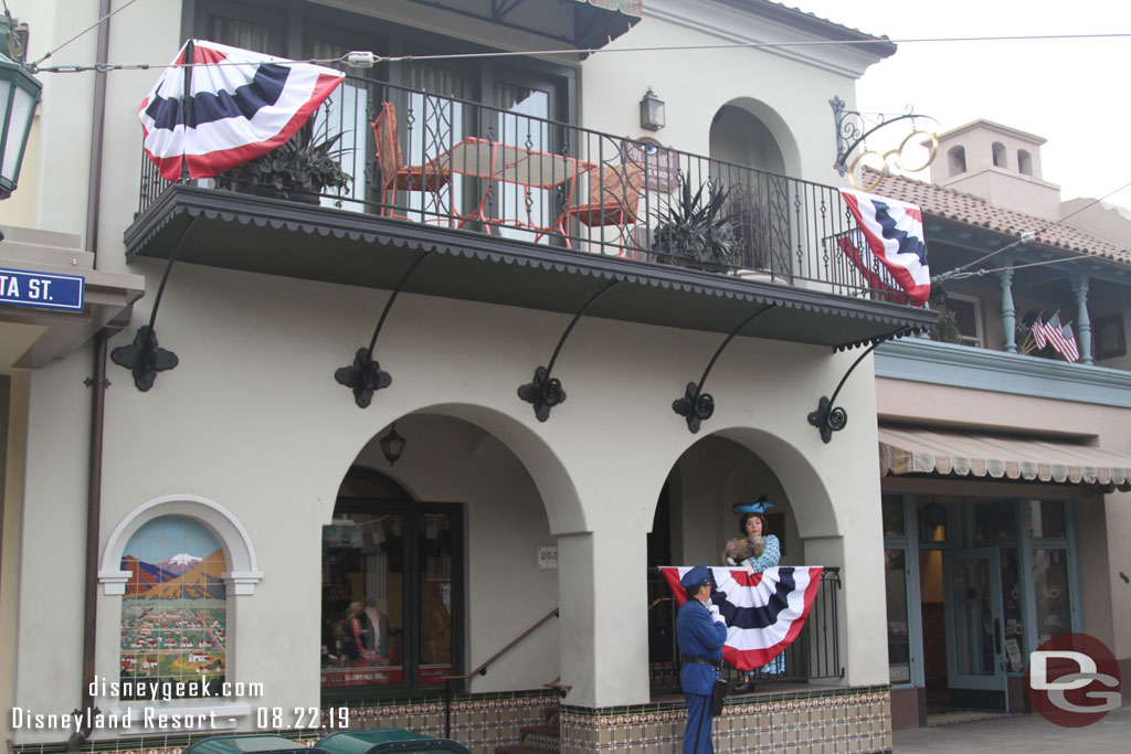 Some of the citizens of Buena Vista Street are out to greet guests this morning.