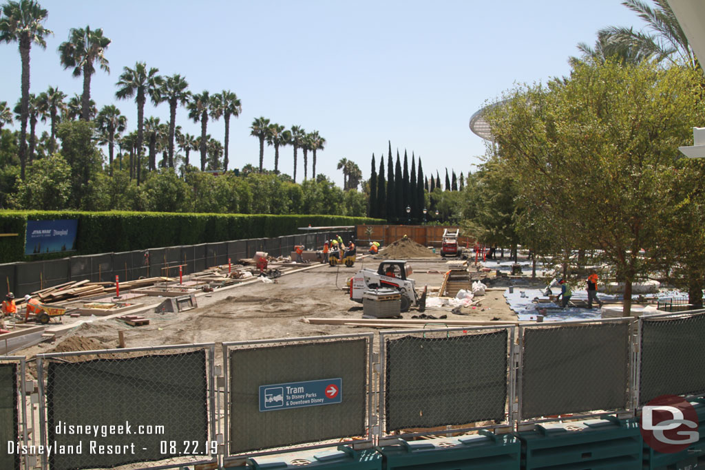 The tram drop off on the left continues to take shape.