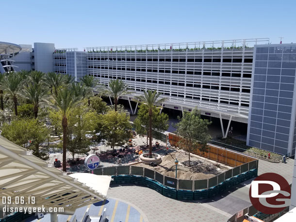 No pavers in this area yet.  Guessing the fences will be reconfigured soon and this area plus the temporary/current walkways will be redone.