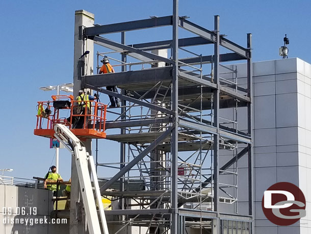 Scaffolding is inside the structure to facilitate the work.