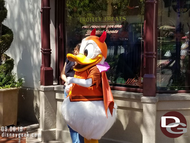 Donald dressed up and greeting guests on Buena Vista Street.