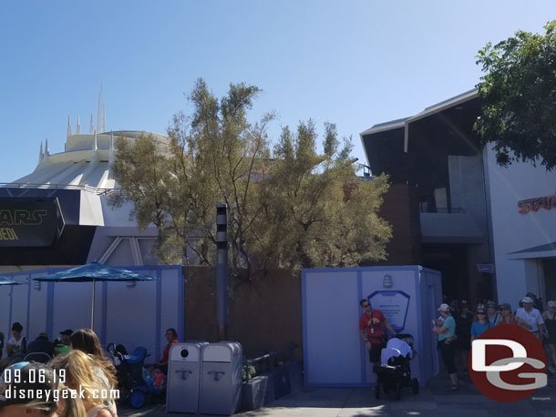 Walls up around the exit area of the theater in Tomorrowland.