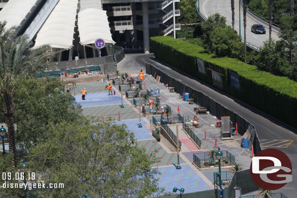 The reverse angle of the tram stop.  The tram way is really narrow right now.  also notice no Halloween Time signs yet.