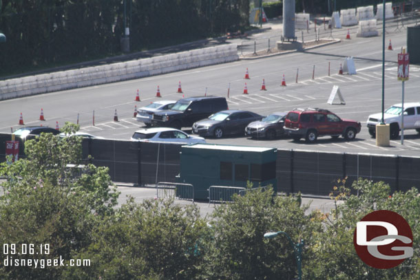 A parking toll booth moved to the left out of the way of the work.