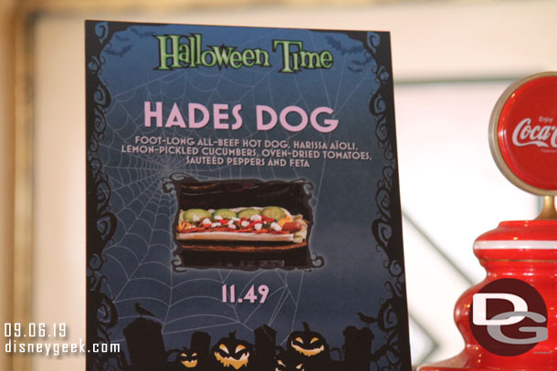 Refreshment Corner Halloween Time hot dog.