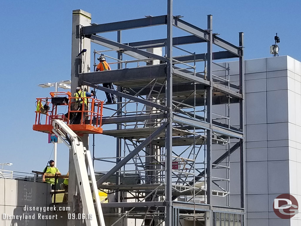 Scaffolding is inside the structure to facilitate the work.