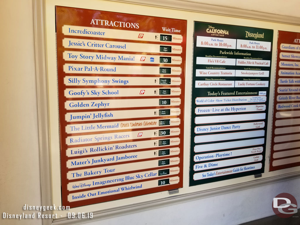 Disney California Adventure wait times at 1:20pm