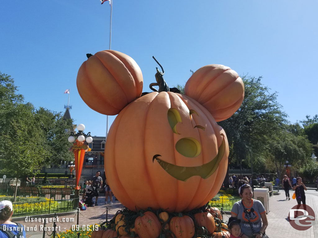 The giant Mickey Pumpkin is in Town Square